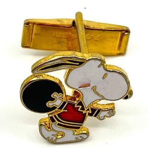 Vintage Snoopy Cufflink Tie Tack Set‎ Enamel Gold Tone Peanuts Character Comic